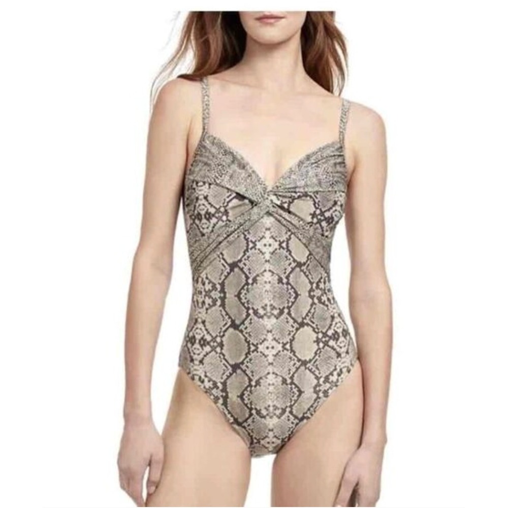 Gottex One Piece Swimsuit Women Size 8 Brown Snake Print Excellent
